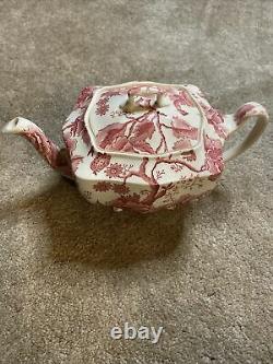Vintage English Chippendale Johnson Brothers Rose Flower Teapot England Red