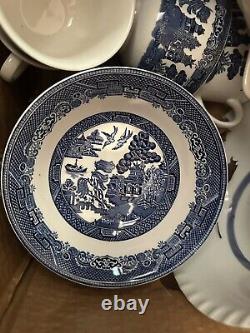 Vintage Johnson Bros England Blue & White Willow China Bowl & Saucer