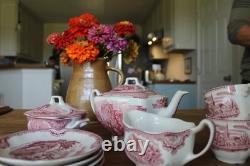 Vintage Johnson Bros England Old Britain Castles Teapot China Red White Tea Pot
