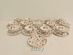 Vintage Johnson Bros. English Porcelain Rosebud Chintz Set of 14 Cups&Saucers