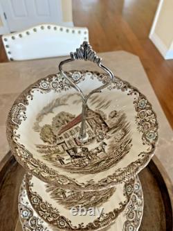 Vintage Johnson Bros Heritage Hall 3-Tiered Fruit Dip Stand Ironstone England
