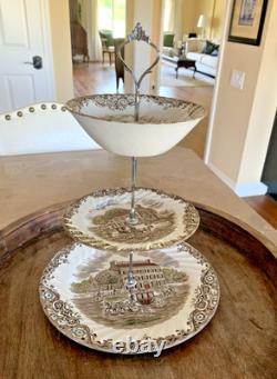 Vintage Johnson Bros Heritage Hall 3-Tiered Fruit Dip Stand Ironstone England