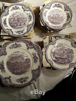 Vintage Johnson Bros Made In England Old Britain Castles Lavender 64 Piece Set