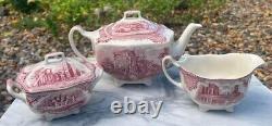 Vintage Johnson Bros Old Britain Castles Pink 5 Piece Tea Pot Set Sugar Creamer
