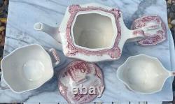 Vintage Johnson Bros Old Britain Castles Pink 5 Piece Tea Pot Set Sugar Creamer