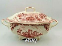 Vintage Johnson Bros. Old Britain Castles Soup Tureen Red Transferware Large