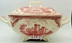 Vintage Johnson Bros. Old Britain Castles Soup Tureen Red Transferware Large