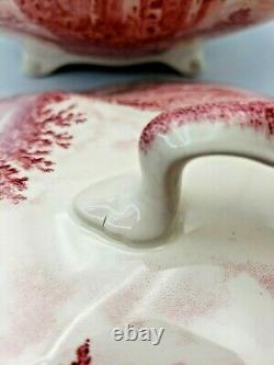 Vintage Johnson Bros. Old Britain Castles Soup Tureen Red Transferware Large