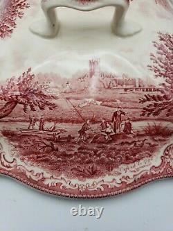 Vintage Johnson Bros. Old Britain Castles Soup Tureen Red Transferware Large