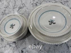 Vintage Johnson Bros. Old English Prince of Wales Teal Ivory Bow Dinning 17 pcs