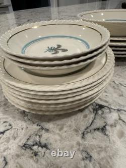 Vintage Johnson Bros. Old English Prince of Wales Teal Ivory Bow Dinning 17 pcs