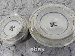 Vintage Johnson Bros. Old English Prince of Wales Teal Ivory Bow Dinning 17 pcs