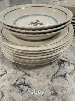 Vintage Johnson Bros. Old English Prince of Wales Teal Ivory Bow Dinning 17 pcs