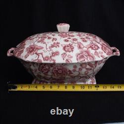 Vintage Johnson Bros Tureen Soup Chippendale XL Pink Red lidded 17 EUC
