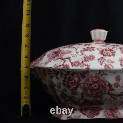 Vintage Johnson Bros Tureen Soup Chippendale XL Pink Red lidded 17 EUC