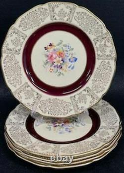 Vintage Johnson Bros Victorian 10.5 Dinner Plates Dark Red Pink Floral Gold