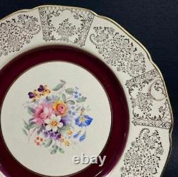 Vintage Johnson Bros Victorian 10.5 Dinner Plates Dark Red Pink Floral Gold