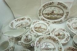 Vintage Johnson Brothers China Tulip Time 50 Pc Service Dinnerware England Brown