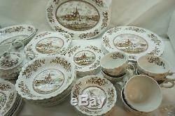 Vintage Johnson Brothers China Tulip Time 50 Pc Service Dinnerware England Brown