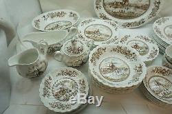 Vintage Johnson Brothers China Tulip Time 50 Pc Service Dinnerware England Brown