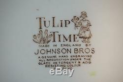 Vintage Johnson Brothers China Tulip Time 50 Pc Service Dinnerware England Brown