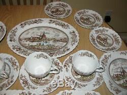 Vintage Johnson Brothers China Tulip Time 61 Pc Service Set England Brown Mint