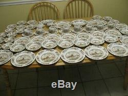 Vintage Johnson Brothers China Tulip Time 61 Pc Service Set England Brown Mint