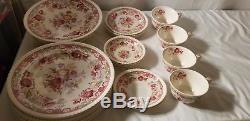 Vintage Johnson Brothers China WINCHESTER PINK (ROPE EDGE) 37 PIECES