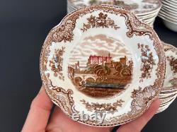 Vintage Johnson Brothers English Old Britain Castles Brown Transferware 55 Piece