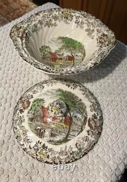 Vintage Johnson Brothers Mill Stream Round Covered Veg Dish + Veg Serving Bowl