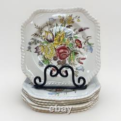 Vintage Johnson Brothers Set Of 8 Garden Bouquet Square Plates 7.5 Windsor Ware