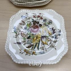 Vintage Johnson Brothers Set Of 8 Garden Bouquet Square Plates 7.5 Windsor Ware