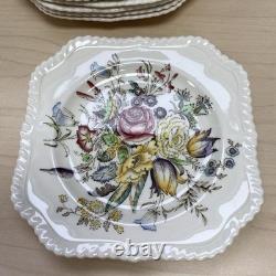 Vintage Johnson Brothers Set Of 8 Garden Bouquet Square Plates 7.5 Windsor Ware