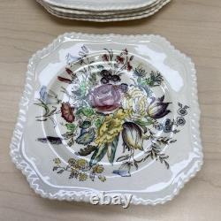 Vintage Johnson Brothers Set Of 8 Garden Bouquet Square Plates 7.5 Windsor Ware