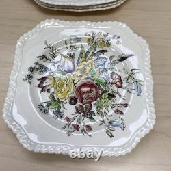 Vintage Johnson Brothers Set Of 8 Garden Bouquet Square Plates 7.5 Windsor Ware