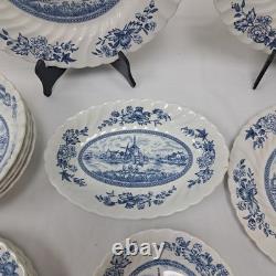 Vintage Johnson Brothers TULIP TIME BLUE, WHITE Background 23 Piece Set