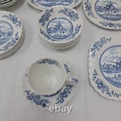 Vintage Johnson Brothers TULIP TIME BLUE, WHITE Background 23 Piece Set