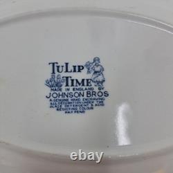 Vintage Johnson Brothers TULIP TIME BLUE, WHITE Background 23 Piece Set