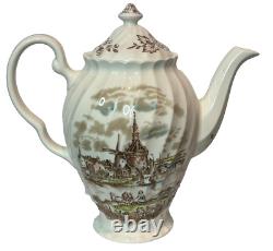 Vintage Johnson Brothers Tulip Time Teapot Ceramic Coffee Pot Brown Multi-Color