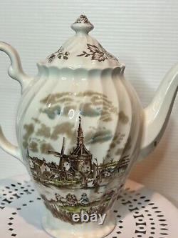 Vintage Johnson Brothers Tulip Time Teapot Ceramic Coffee Pot Brown Multi-Color