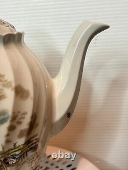 Vintage Johnson Brothers Tulip Time Teapot Ceramic Coffee Pot Brown Multi-Color