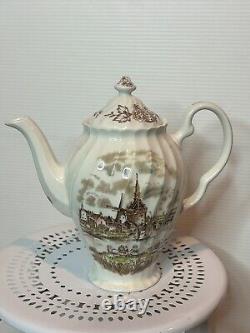 Vintage Johnson Brothers Tulip Time Teapot Ceramic Coffee Pot Brown Multi-Color