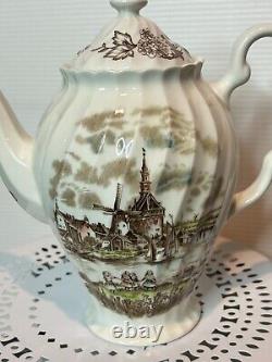 Vintage Johnson Brothers Tulip Time Teapot Ceramic Coffee Pot Brown Multi-Color