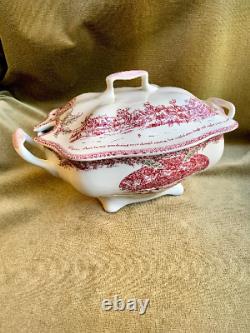 Vintage Johnson Brothers Twas The Night Red Transferware Soup Tureen