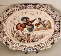 Vintage Johnson Brothers Wild Turkeys Flying 20.5 Serving Platter