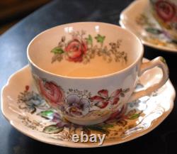 Vintage SHERATON Johnson Bros 10 CUPS/SAUCERS Hand Painted Transferware OLD MRK