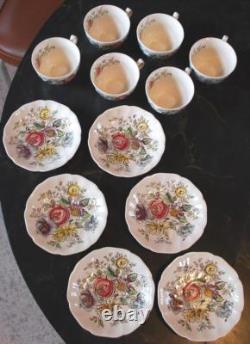 Vintage SHERATON Johnson Bros 10 CUPS/SAUCERS Hand Painted Transferware OLD MRK