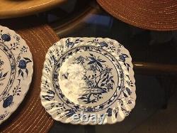 Vintage Set of Saxony White & Blue, Swirled Edge, Ironstone Dinner Service