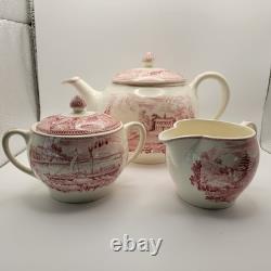 Vintage Tea Set Johnson Bros. Historic America Pink/Red EUC ENGLAND