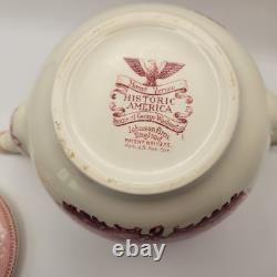 Vintage Tea Set Johnson Bros. Historic America Pink/Red EUC ENGLAND